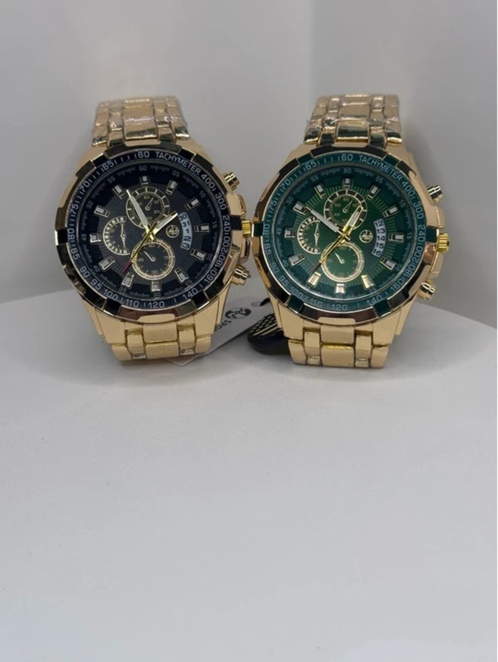 AJ stainless steel watch bundle gold tone, green/black face